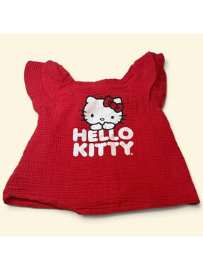 Hello Kitty by Sanrio Girls Red Ruffle Sleeve Top Size 7/8 E0078